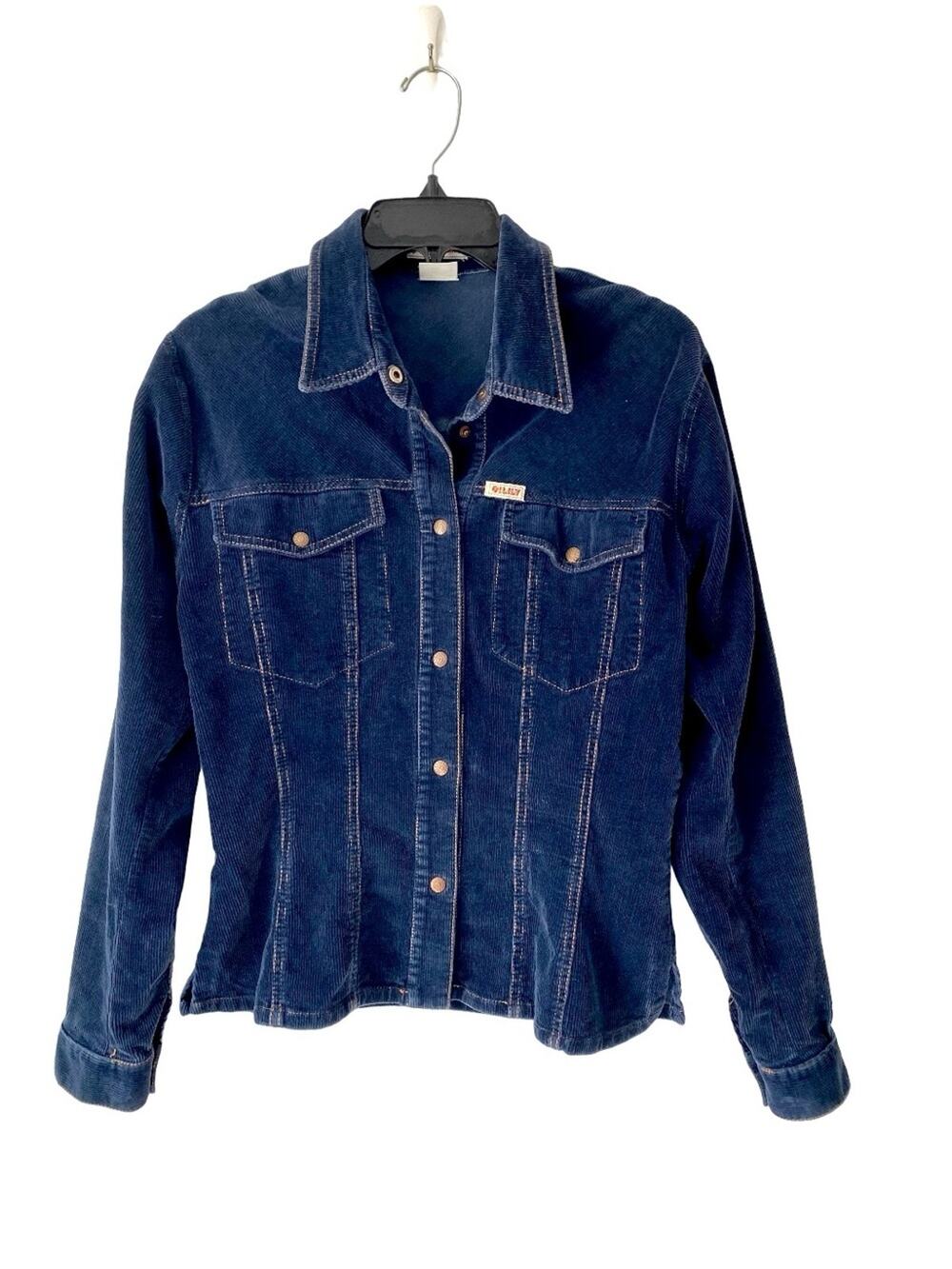 Vintage Oilily Corduroy Snap Front Fitted Snap Front Navy Blue Shirt Medium
